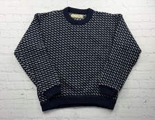 VTG LL Bean Sweater Mens Medium Blue Birdseye Wool Rayon Norway Pullover Knit picture