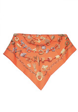 Hermès 90x90 Silk Scarf Orange Gold Equestrian Print Roulé Main Edge picture