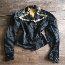 Antique 1880s Victorian Black Satin Beaded Lace Bodice Jacket Gothic  Coat Rare picture