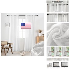 DUALIFE White Sheer Linen Curtains 52x96 Inch 2 Panel Back Tab Light Filtering picture