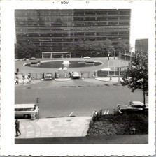 UN Headquarters Plaza & Fountain, 1961 New York B&W Snapshot Photo picture