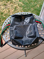Gucci Black GG Backpack Green/Red Web Straps Zip Buckle Silver Hardware picture