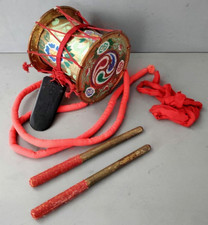 Vintage Japanese Ko-Tsuzumi Drum Traditional Musical Instrument with Drumstick picture