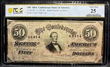 T-66 1864 Confederate States $50 Civil War CSA Obsolete Banknote Currency, PCGS picture