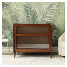 HALO Brown Wood Baby Mini Crib with Breathable Mesh Walls picture