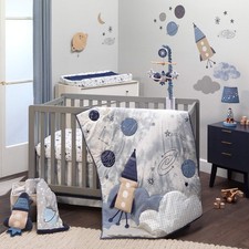 5-Piece Blue Galaxy Space Nursery Crib Bedding Set for Baby - Sky Rocket Theme picture