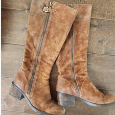 Born Poly Brown Suede Knee High Riding Boots. Festival Gritty Boho Western Y2K picture