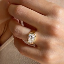 3.59 Ct Oval Cut Diamond Bezel Solitaire Engagement Ring Solid 18K Yellow Gold picture