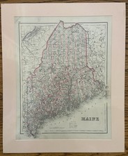 Antique Map [1855, Colton]: American State Of MAINE ANTIQUE MAP USA picture