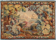 Antique 4x6 French Verdure Bird Handmade Green Tapestry 110x163cm C.1900 picture