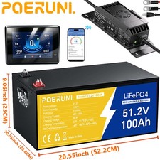 POERUNI 48V 100Ah LiFePO4 Golf Cart Battery LCD Bluetooth 5120Wh w/ 20A Charger picture