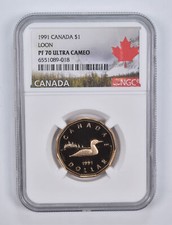 1991 Canadian $1 Dollar LOON PF70 UCAM NGC Canada Lbl picture