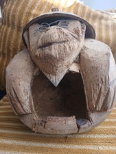 Vintage Carved Coconut Tiki Monkey Decor, Brown Coconut, Natural picture