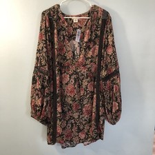 FESTI by Torrid Wmns 4X Gauze Tunic Top Dark Floral Boho Festival Flowy NWT picture