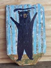 Bear In Woods On Early 1900’s Roofing Slate AHFOLKART @12 X 8” Original Folk Art picture