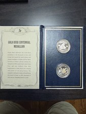 💥Rare 1998 Alaska Mint Gold Rush Centennial Silver Medals w/Gold Nuggets Book picture