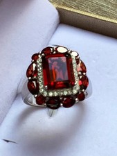5.20 Ct Emerald Cut Natural Garnet & Diamond Wedding Ring  925 Sterling Silver picture
