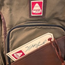 Jansport Skip Yowell Backpack Red Tag Rucksack Brown Leather Green Machine picture