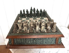VINTAGE Aztec Mayan Dragon Chess Set Rare Collectible Green Chess Board & Pieces picture