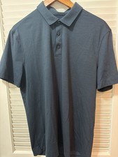 Lululemon Men’s L Metal Vent Tech Short Sleeve Polo Shirt Blue Collared Button picture