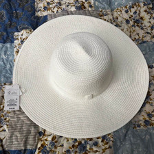 Women's White Straw Wide Brim Sun Hat Solid One Size Beach Summer Travel picture