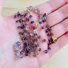 VTG Amethyst stone Strand Necklace gold filled wired Beaded genuine Natural 28