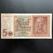 WW2 Memorabilia 1942 5 Mark Banknote German Currency Germany WWII Paper Money picture