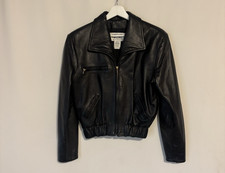 VINTAGE Firenze Santa Barbara Leather Motto Jacket Medium Womens Black Boho picture