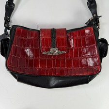 Brighton Red Croc Embossed Leather & Black Shoulder Bag Handbag Crossbody picture