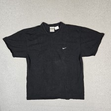 VINTAGE Nike Men Shirt XL Black Embroidered Y2K Mini Swoosh Logo Short Sleeve picture