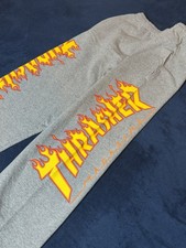 Vtg Thrasher Flame Logo Sweatpants Adult Sz M Gray Skate Y2K Wear picture