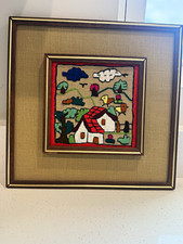 Vintage Mexican Folk Art Needlepoint 12”x12” picture