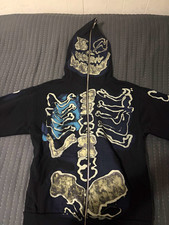 Cactus Jack Men's L Black Full Zip Fleece Cotton Hoodie Skull Graphic Print picture