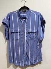 Vintage 90s Pier Connection Medium Distressed Striped Band Collar Cap Sleeve picture