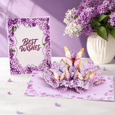 Butterfly Dance Lilac 3D Pop-up Card for Birthday Anniversary Mother's Day Gift picture
