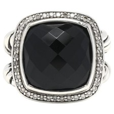 David Yurman Albion 15mm Black Onyx Diamond Sterling Silver Ring Size 6 picture