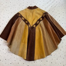 Vintage 1970s Queen Of The Capes Leather Patchwork Cape Brown Tan Boho Western picture