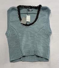 NWT Aisling Camps Leather Crochet Vest Seafoam/Chocolate Size S 100% Wool ($975) picture