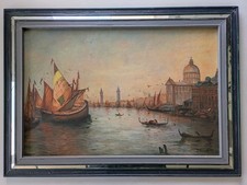 PAUL PASCAL (1839-1905) ORIGINAL FRENCH ANTIQUE VENICE CANAL SCENE OIL PAINTING picture