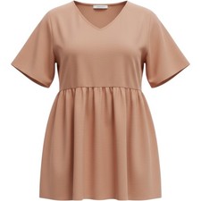 Zenana Soft V-Neck Babydoll Top dusty rose Short Sleeve Women Medium picture