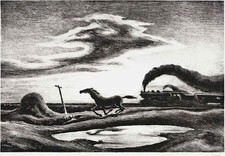 Thomas Hart Benton : The Race : Horse Train Landscape Print WPA Era picture