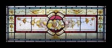 Very Rare Victorian Painted Fruits Birds & Flowers English Stained Glass Window picture