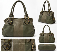 Authentic Tignanello Genuine Soft Leather Shoulder Bag Purse Olive Green picture