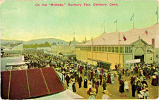 Danbury Connecticut Fair On the Midway Postcard 1900s Tents Exhibits picture