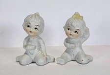 Pair of Vintage Collectible Bisque Porcelain Pajama Babies picture