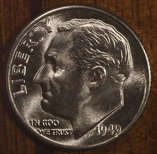1949 D CH BU Roosevelt Dime BLAZING WHITE From OBW Roll picture