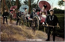 JAPAN 1904 POSTAL VIEW A RICKSHAW PARADE POSTCARD ADDR & POSTMARK ENGLAND picture