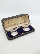 Fabulous Antique Sterling Silver And Mother Of Pearl Winged Knife Rests - 1913 picture