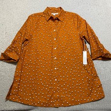 NWT Chicos Womens sz 6 Shirt Orange Geometric 3/4 Sleeve Button Up Tunic New picture