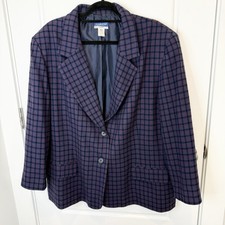 Pendleton 100% Wool Blazer Jacket Blue Plaid Button Up Womens 24W Vintage USA picture